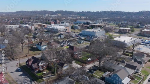 Aerial drone footage rotating around Chattanooga Preparatory School in the daytime in Chattanooga, TN.