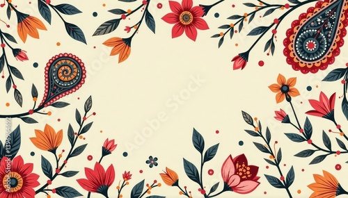 Subtle paisley floral pattern in muted earth tones, soft lines , peaceful, leaf, line