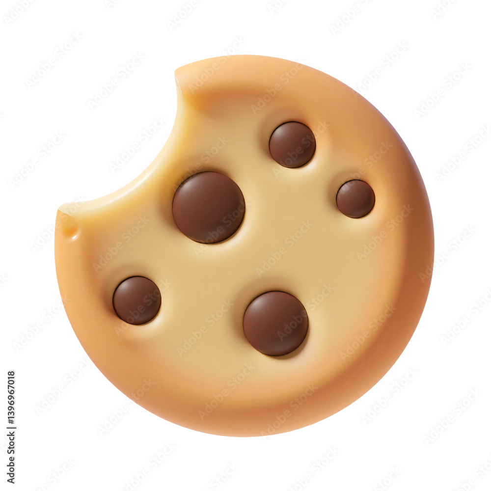 Fototapeta premium Chocolate Chip Cookie Bite 3D Render Icon Illustration Cute Cartoon Style Design Element Food