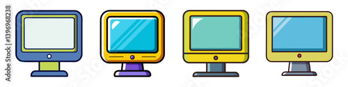 Collection of Colorful Cartoon Computer Monitors with Blank Screens