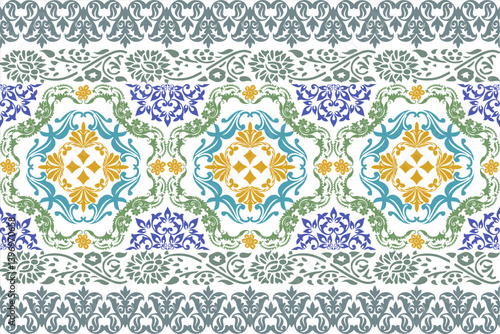 seamless pattern with paisley Damask pattern with flowers and leaves, antique ceramic