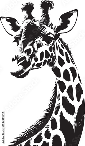 Black and White Giraffe Vector | Animal Silhouette Clipart Illustration