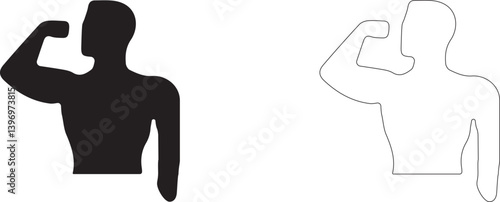 Man shows a muscle on his arm. Vector silhouette.