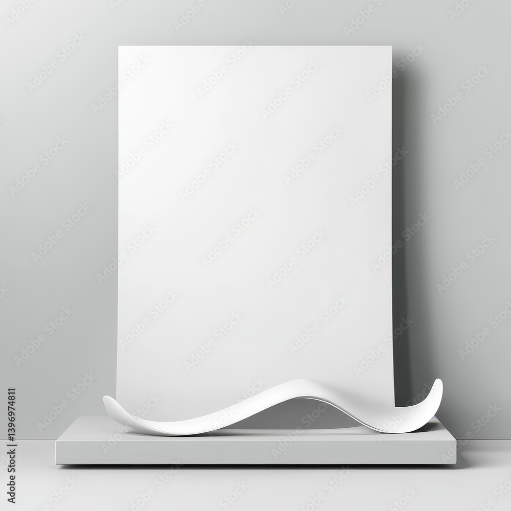 Minimalist Display with White Sculpture and Blank Canvas Background Minimalist Display with White Sculpture and Blank Canvas Background