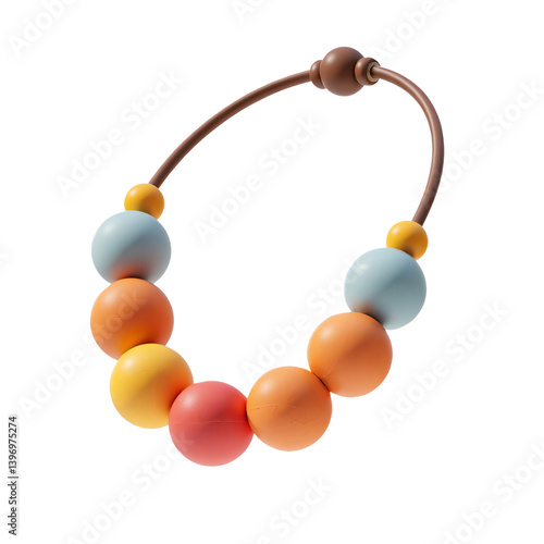 Necklace with Colorful Beads 3D Render Icon Illustration Cute Cartoon Style on Transparent Background