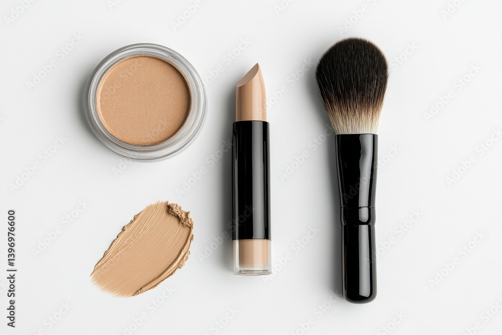 Makeup products arranged neatly on a clean surface for beauty enthusiasts showcasing tools and cosmetics Makeup products arranged neatly on a clean surface for beauty enthusiasts showcasing tools and cosmetics