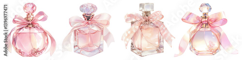 Obraz na płótnie PNG Elegant pink perfume bottles, element set on transparent background w salonie