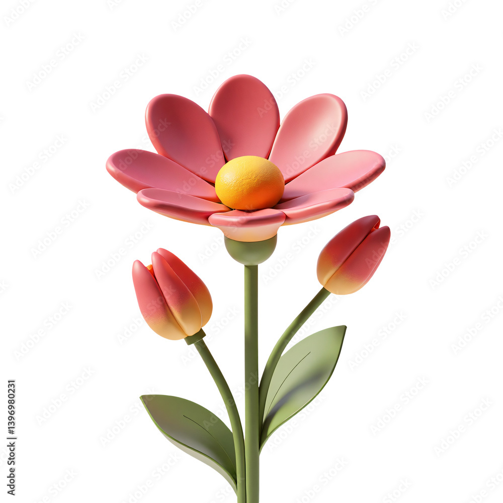 Naklejka premium Chrysanthemum Flowers 3D Render Icon Illustration Cute Cartoon Style Elegant Blossom Design
