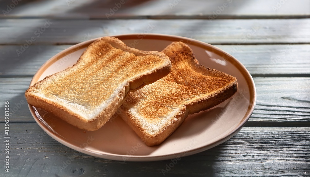 Plate with tasty toasted bread on wooden table Plate with tasty toasted bread on wooden table