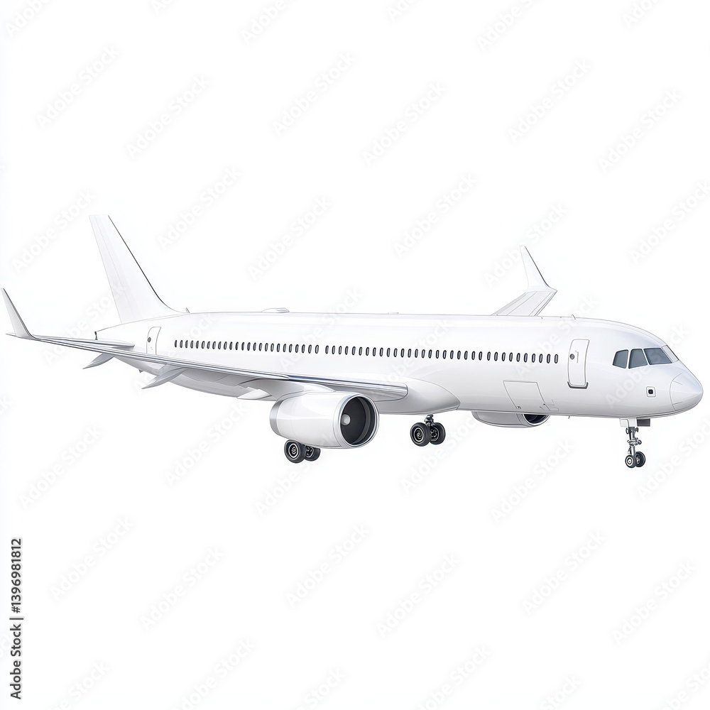 Obraz premium Detailed Illustration of a White Commercial Airplane in Flight