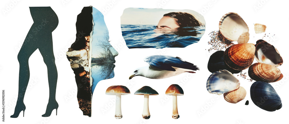PNG Eclectic nature-inspired collage elements, element set on transparent background