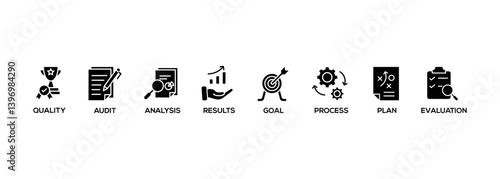 Assessment banner web icon vector illustration for accreditation and evaluation method on business and education with audit, analysis, plan, evaluation, quality,process,results and goal icon