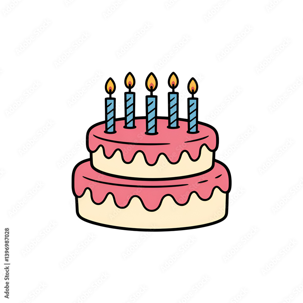 Birthday cake with candles illustration on , two tiered treat on transparent background Birthday cake with candles illustration on , two tiered treat on transparent background