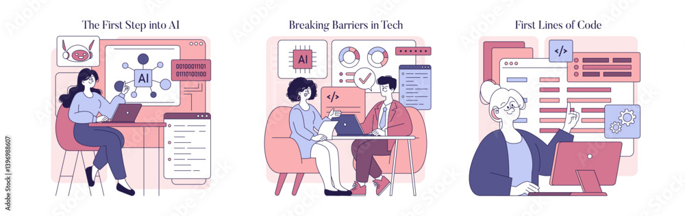 Women Working In AI. Flat Vector Illustration Women Working In AI. Flat Vector Illustration