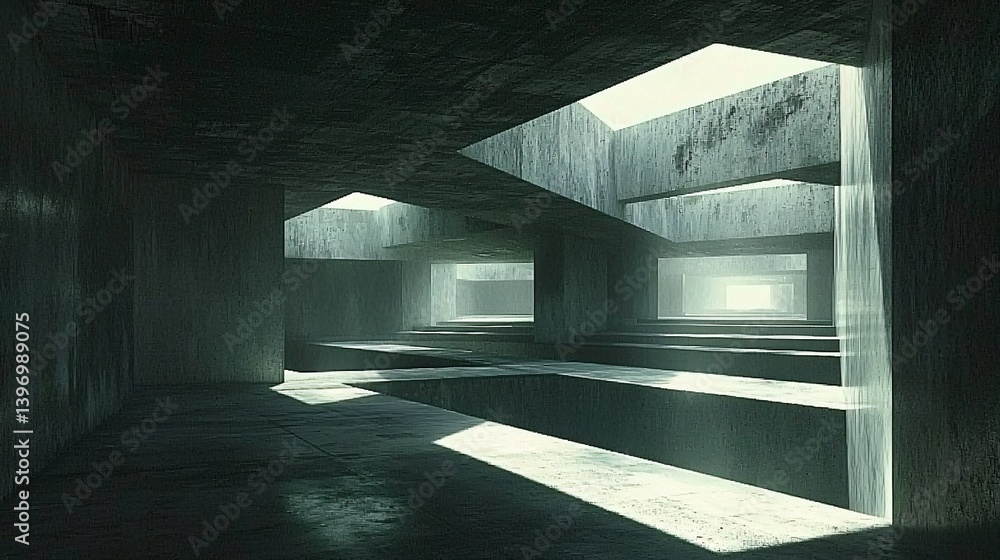 Mysterious Interior Space with Dramatic Light and Shadows Mysterious Interior Space with Dramatic Light and Shadows