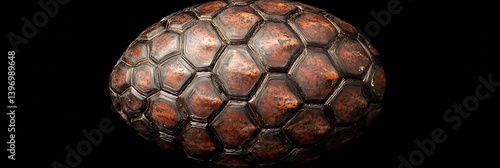 A textured, hexagonal-patterned egg with a glossy finish, showcasing shades of brown and orange, against a dark background.
