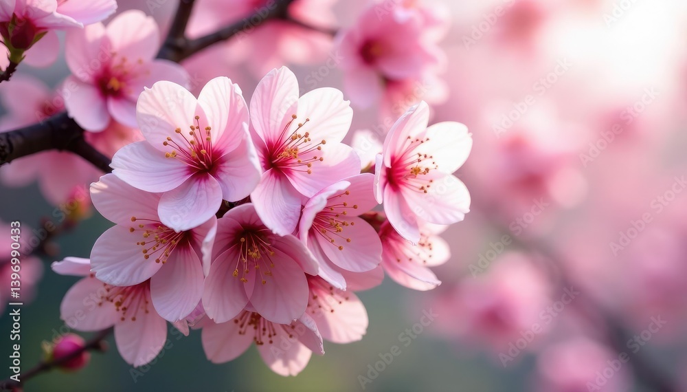 Fototapeta premium Vibrant pink and white sakura, full bloom, repeating motif, petal, art