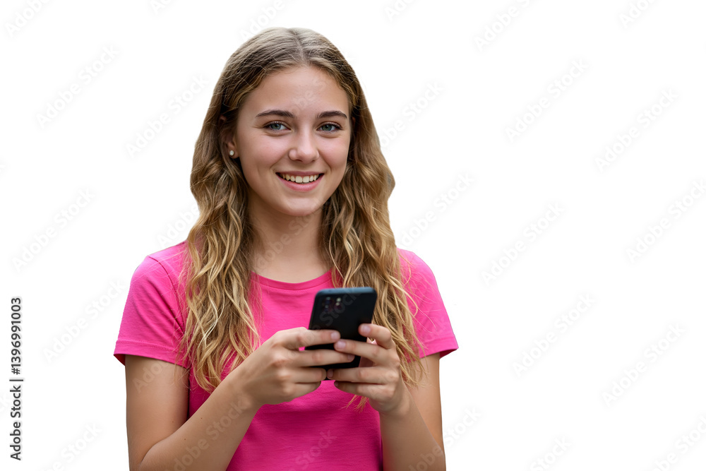 young woman with mobile phone on transparent young woman with mobile phone on transparent