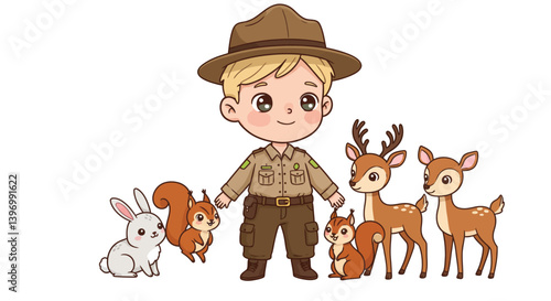Kawaii Forest Scene with Animals and Scouts

