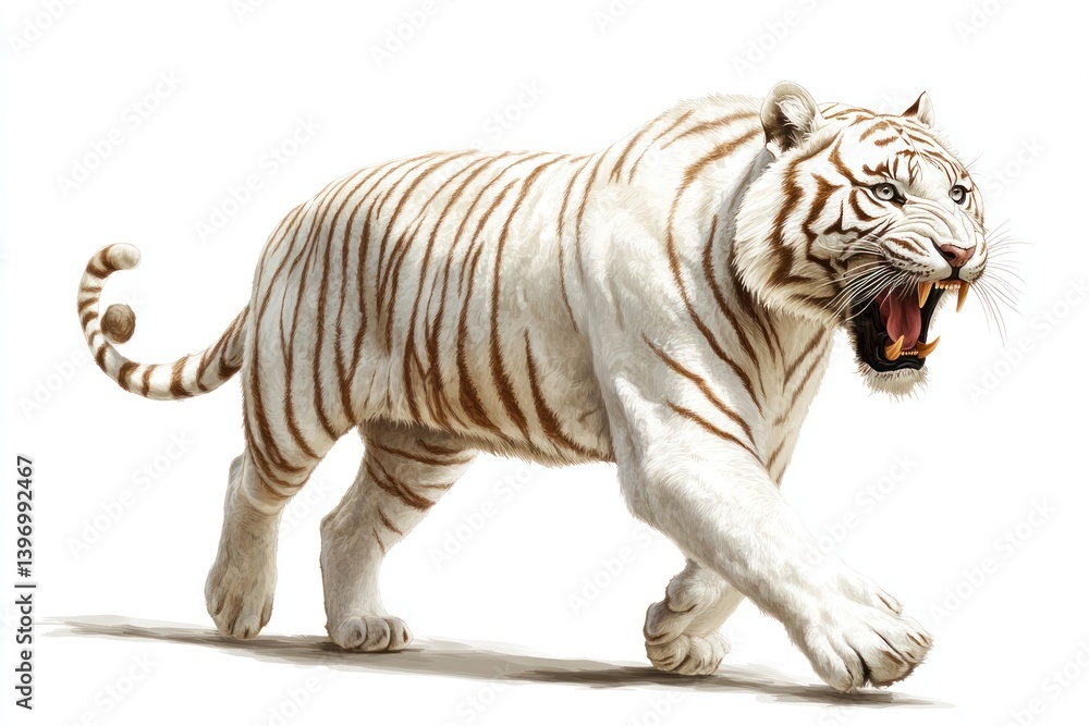 Obraz premium White tiger, snarling, walking, isolated, wildlife