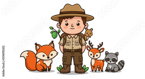 Adorable Wildlife and Scout Characters in Forest