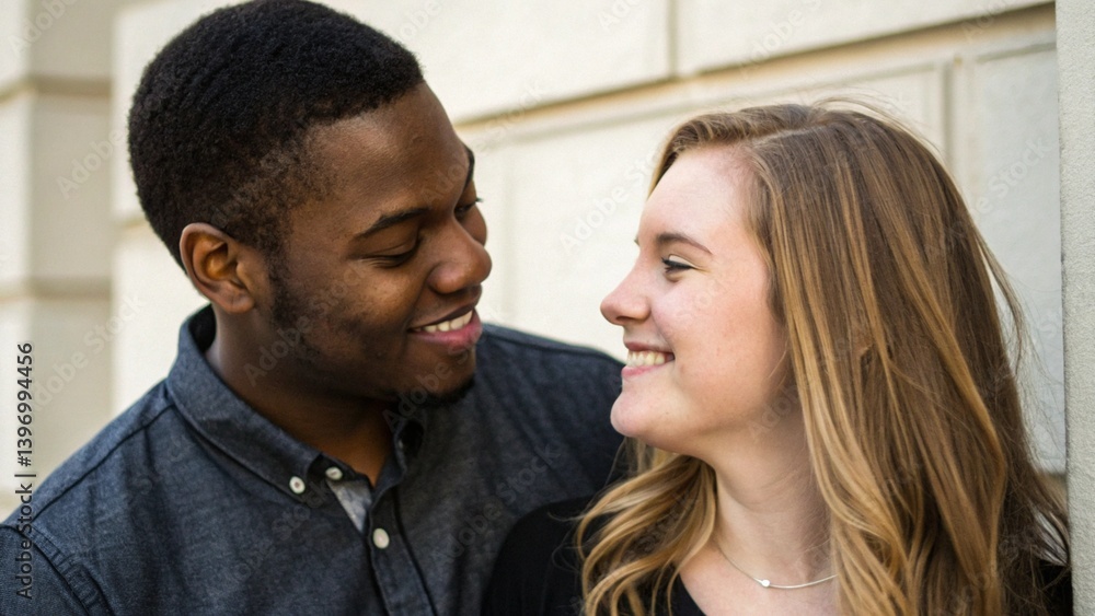 Portrait young couple African American man and white woman lover love and affection between individuals of different racial Portrait young couple African American man and white woman lover love and affection between individuals of different racial