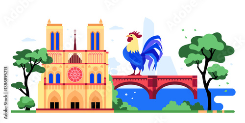Travel to France - colorful flat design style illustration