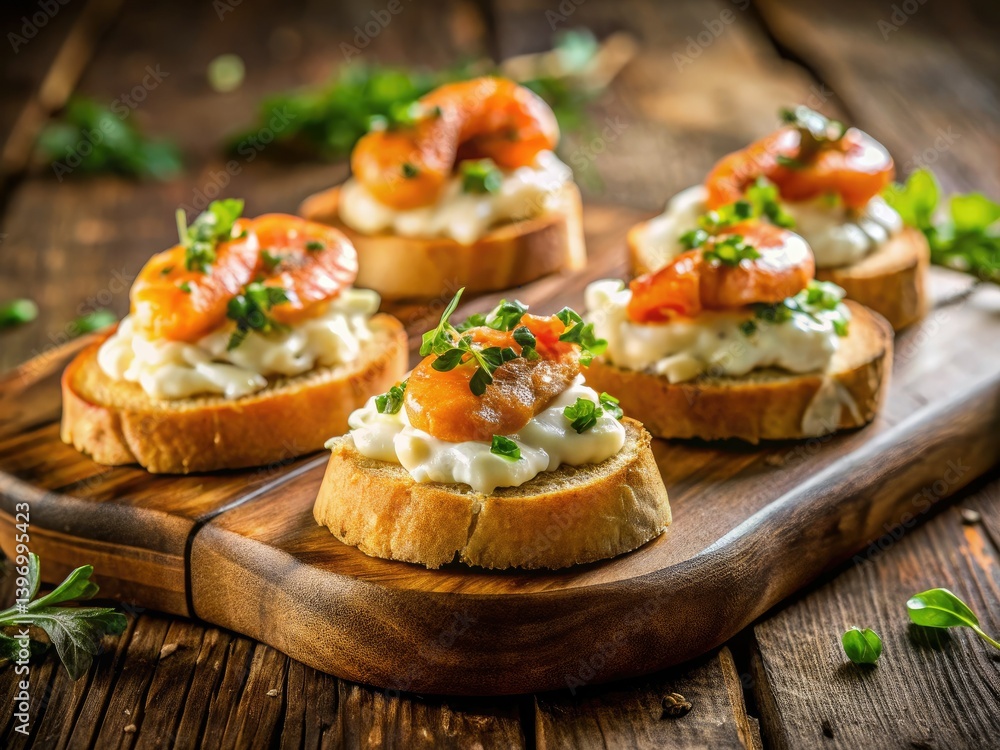 Long exposure reveals the creamy texture of this shrimp crostini appetizer; a delicious photo opportunity. Long exposure reveals the creamy texture of this shrimp crostini appetizer; a delicious photo opportunity.