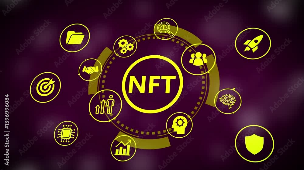 NFT Non-fungible token digital crypto on virtual screen.