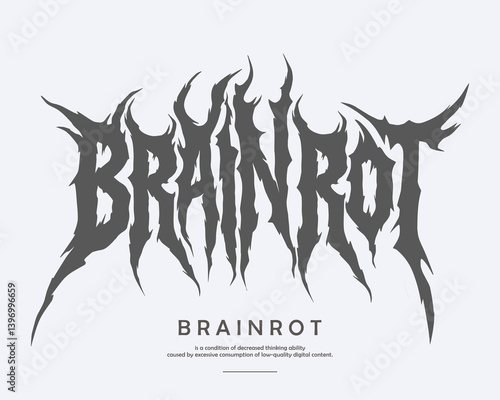 Brainrot text rock metal typography clip art illustration vector sticker t shirt design element print art editable