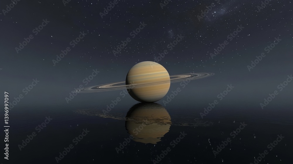 Fototapeta premium A stock image of a fantastical scene with Saturn, its moons, other planets, and Saturn's rings