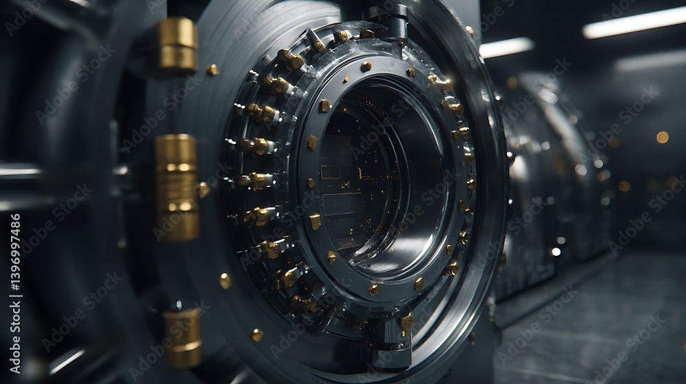 Obraz premium Secure Bank Vault Door Close up of a Modern Strongroom's Steel Door