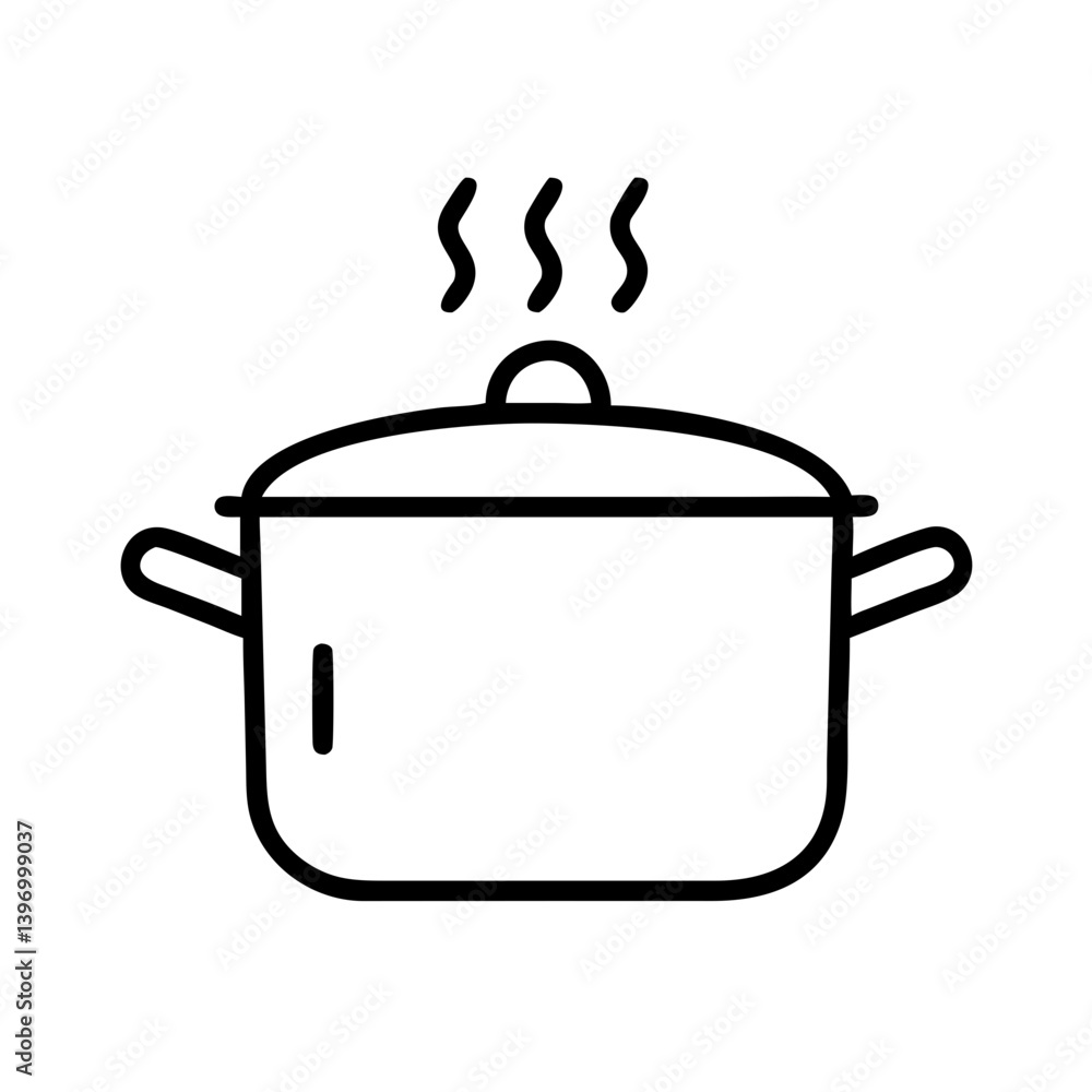 Cooking pot icon in minimalist design with steam background Cooking pot icon in minimalist design with steam background