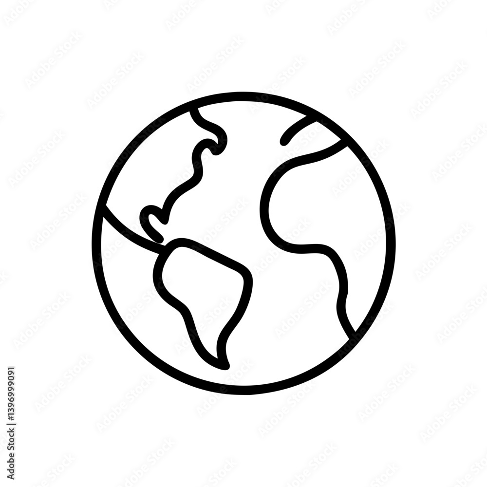 Globe illustration in black line art style on white background Globe illustration in black line art style on white background