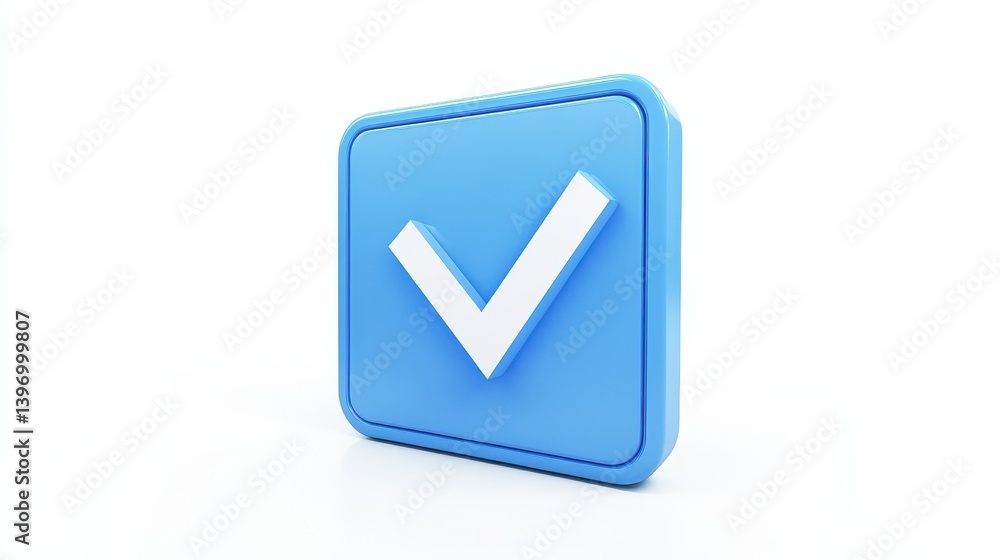 Check mark sign in square - blue check icon or logo isolated on white - 3d rendering illustration Check mark sign in square - blue check icon or logo isolated on white - 3d rendering illustration