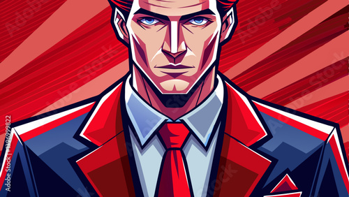 Closeup of a man wearing a suit with a red tie and matching pocket square.