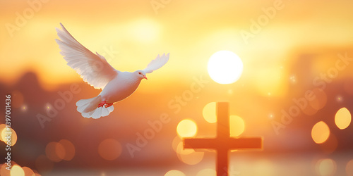 Wallpaper Mural White Dove Flying Near Cross at Sunset – Symbol of Peace and Faith

 Torontodigital.ca