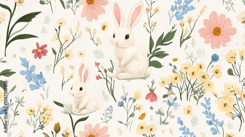 Wallpaper Mural Spring seamless pattern with floral design and cute flowers Torontodigital.ca