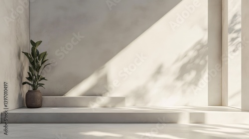 White plastered concrete wall and floor with a tilted angle illustration