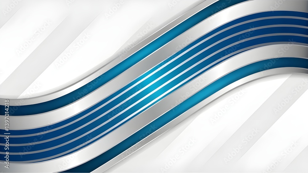 Fototapeta premium a flowing abstract design with alternating wavy bands of blue and metallic silver. The curves create a dynamic and modern visual texture against a clean white background.