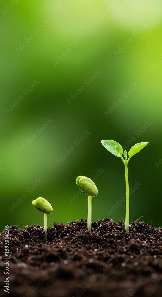 Fototapeta premium Seedling Growth Stages: From Sprout to Leaf, Nurturing Life, Green Future
