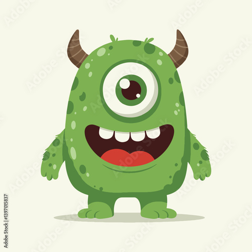 Cute green monster cartoon vector illustration for kids books and halloween designs isolated on white