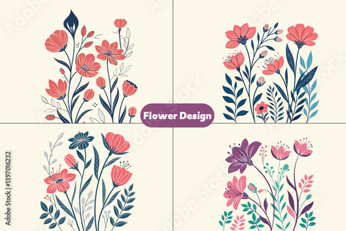 Collection of spring colorful flower elements vector. Set floral of wildflower, leaf branch, flower vector. Hand drawn blossom illustration for decor, sticker, black and white flowers, flower