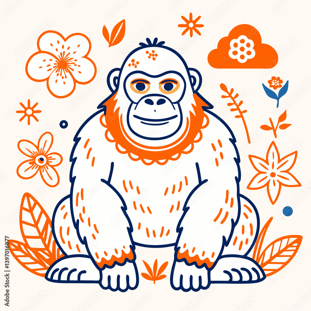 Obraz premium Gorilla Vector Illustration – Colorful Game Bird animals Clipart, Hunting Logo, Wildlife Art, Rural Countryside Drawing, Ornamental Feathers, Nature Design 