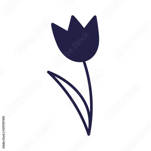 Blue tulip flower in doodle style. Blue Poppy flower. Vector cartoon illustration isolated on white. Cartoon style. Vector Hand drawn outline illustration. Symbol of Turkey