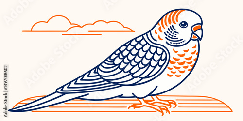 budgerigar Vector Illustration – Colorful Game Bird Clipart, Hunting Logo, Wildlife Art, Rural Countryside Drawing, Ornamental Feathers, Nature Design	