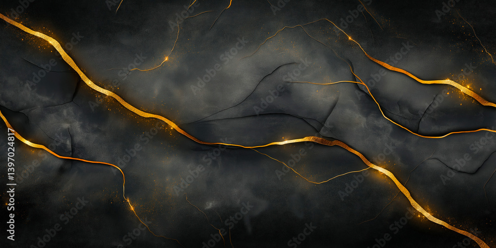 Elegant black marble texture with glowing golden cracks creating a luxurious and artistic effect Elegant black marble texture with glowing golden cracks creating a luxurious and artistic effect