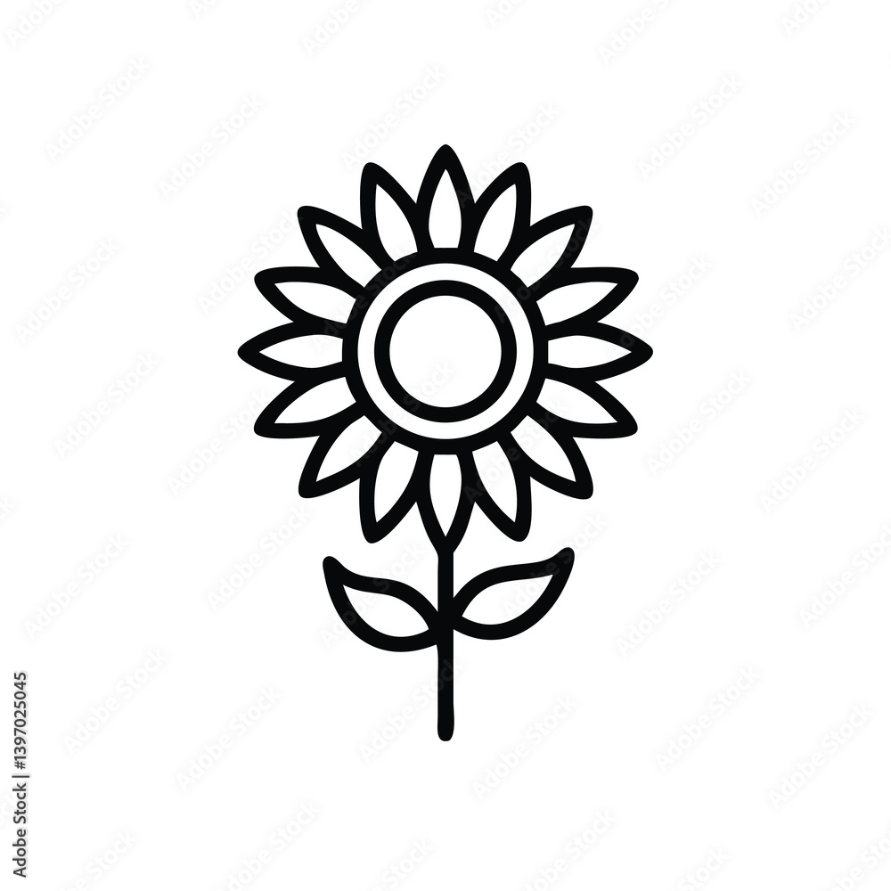 Sunflower Outline Icon Simple Floral Vector Illustration Black Line Art Flower Graphic Minimalist Design Isolated On White Background Sunflower Outline Icon Simple Floral Vector Illustration Black Line Art Flower Graphic Minimalist Design Isolated On White Background