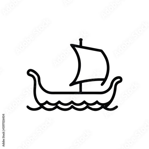 Minimalist Line Art Illustration Of A Viking Ship Sailing On Waves Against A White Background