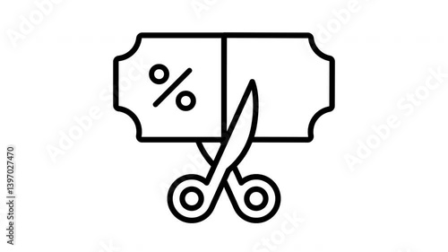Animated scissors snip a coupon with a percent sign